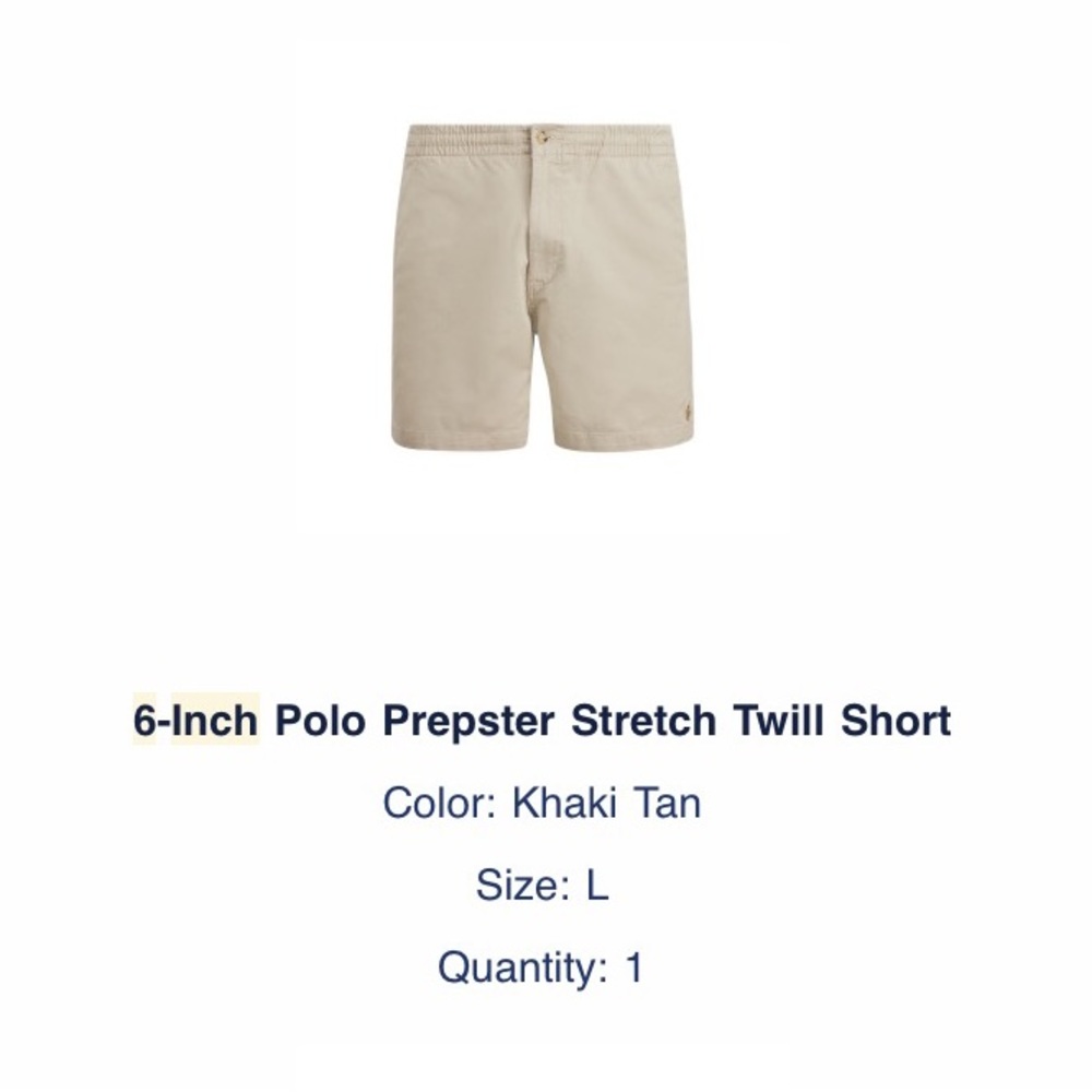 6-inch Polo Prepster Stretch Twill Short NWT